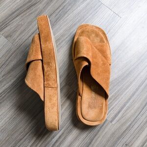 Tan Suede Slide Sandals